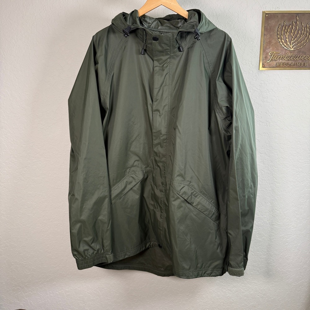 Duluth Trading Co‎ Mens Olive Green Ripstop Rain Jacket Hooded 64631 L Tall